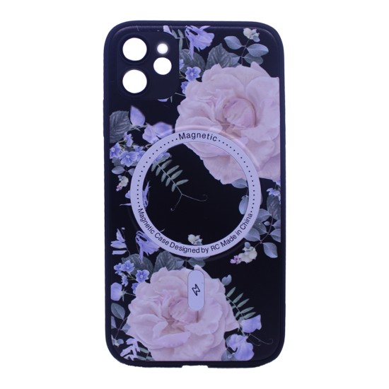 Capa Magnética com Desenho de Flores para Apple iPhone 12 Preto